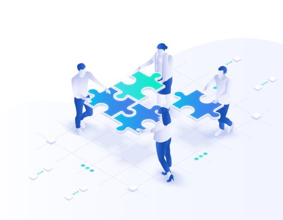 Menschen mit großen Puzzleteilen