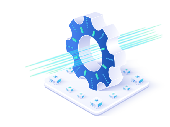 Prozess-Technologie in isometrischer Illustration. Informationsspeicher- und Analysesystem